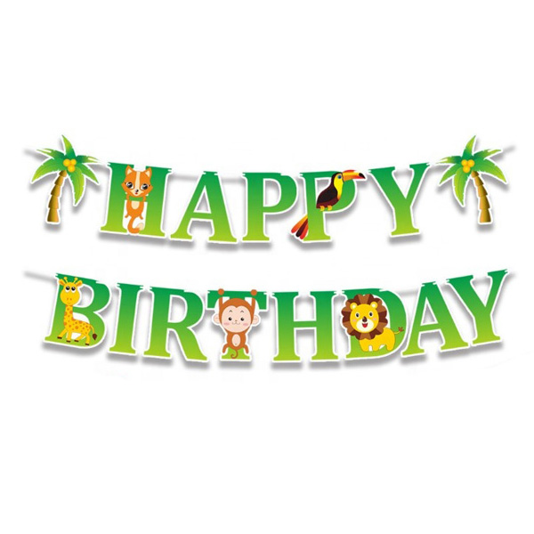 Cute Zoo Jungle Safari Rainforest Happy Birthday Jointed Banner